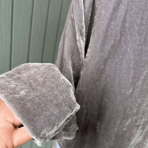 WAYF Taupe Crushed Velvet Tie-Neck Cropped Blouse Jacket Small - Picture 8 of 10